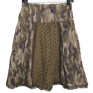 J Gee Vintage Camouflage Eyelet Patchwork Lace Trimmed A Line Skirt Size XL 14